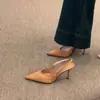 Sandalias cerradas de punta fina con estampado de leopardo estilo francés para mujer, nuevos zapatos versátiles de tacón alto para primavera y verano, elegantes tacones de aguja con talón abierto para mujer