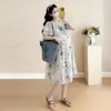 Vestido de Maternidade Verão 2025 Moda Bolo Manga Curta Elegante Estampa de Borboleta Vestido de Maternidade
