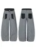 Jeans Retro Americano con Bolsillo de Parche de Raya Vertical Unisex Versátil Holgado Estilo Callejero Pantalones Casuales de Pierna Ancha