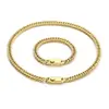 Cadena de látigo de caballo estilo hip-hop, cadena tejida doble con botones de patrón de engranaje cuadrado, juego de pulsera y collar de acero inoxidable