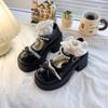 Zapatos de Plataforma para Aumentar la Altura con Faldas para Mujer 2025 Primavera y Verano Nuevos Estilo Retro Francés Perla Lazo Estilo Preppy Zapatos de Piel