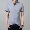Camiseta de Manga Corta de Verano para Hombre con Cuello, Camisa Polo de Negocios con Solapa, Camisa Simple de Color Gris Puro con Cuello, de Media Manga