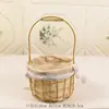 Cesta de Tecido Acompanhada Presente Cesta de Bambu Portátil Arranjo de Flores Cesta de Flores Rattan Trançado Flor Seca Cesta de Plástico Cesta de Flores Pequena Artesanal