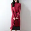 Vestido de punto de ochos 100% lana con cuello semi-alto, vestido suéter de punto para mujer, otoño e invierno, longitud media, ajustado, por encima de la rodilla
