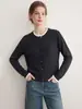 Cardigã de Lã Cinza Versátil de Alto QI com Aparência de Duas Peças com Acabamento em Renda 26 Outono/Inverno Manga Longa Casual Estilo Coreano