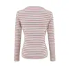 Conjunto de principios de otoño estilo coreano: Top de rayas de manga larga para mujer, nueva colección de otoño 2026, diseñado como capa interior o camiseta base, con una estética única y discreta