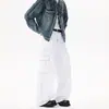 Pantalones Cargo Casuales Sueltos de Moda para Hombre, Pantalones Rectos de Pierna Ancha, Pantalón Blanco Estilo Americano con Bolsillo Grande y Costura Blanca Lavada