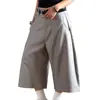 Shorts de Traje Retro a Rayas Verticales Estilo Old Money para Hombre, Ambiente de Verano Moda Callejera Americana Pantalones Cropped de Pierna Ancha Holgados