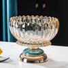 Prato de Frutas de Vidro Cristal Europeu, Bandeja de Frutas Criativa Moderna para Sala de Estar Minimalista com Pé Alto, Decoração de Mesa de Centro para Casa Estilo Luxo Leve