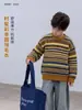 Contém lã~Suéter infantil, malha listrada de gola redonda para meninos, suéter de outono para crianças mais velhas, suéter de malha para meninas
