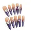Elegante y de Piel Clara Hecho a Mano Duradero de Gama Alta Arte de Uñas Morado Ojo de Gato con Forma de Corazón Estilo Francés Uñas Postizas Portátiles