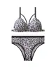 Conjunto de Sutiã e Calcinha Sexy com Estampa de Leopardo e Tecido de Seda Gelada, Botão Frontal, Design Lindo nas Costas, Conjunto de Lingerie Esportiva Triângulo, Estilo Europeu e Americano