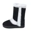 Botas de nieve transfronterizas de suela gruesa, piel y pelo integrados, estilo invernal, forradas de felpa y engrosadas, botas de caña alta cálidas para personas menudas, adecuadas para el Noreste