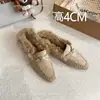 Zapatos Peludos Retro Franceses Redondos de Tacón Grueso para Mujer Otoño/Invierno 2026, Zapatos de Poner sin Cordones con Forro de Felpa