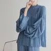 Suministro Directo de Fábrica Otoño e Invierno 2024 Estilo Ins Nuevo Elegante Top de Princesa con Pliegues Mangas Abullonadas Talla Grande Camiseta Holgada
