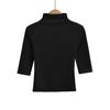 2388-24 Primavera Novo Estilo Europeu e Americano Temperamento Levemente Maduro Estilo Gola Semi-alta Pequena Dobra Gola Manga Média Camiseta