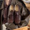 Otoño e Invierno 2024 Nuevo Estilo Retro de Nicho con Cordones, Zapatos Sencillos de Tacón Grueso y Cabeza Cuadrada, Zapatos Sencillos de Moda