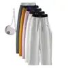 Calça Curva Estilo Americano Branco-Cinza para Mulheres, Lançamento Verão 2026 Casual Elástico na Cintura Solta Bordada Perna Larga
