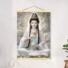 Estatuas de Guanyin de Tres Capas Blancas de 99.9cm para Salvación y Ayuda, Pintura Colgante de Imagen del Bodhisattva Avalokiteshvara, Estatua de Buda para Adoración, Rollo para Ofrenda