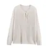 Atacado de Roupas Femininas Transfronteiriças Camiseta de Manga Longa com Cadarço Estilo Europeu e Americano para Mulheres, Elegante e Emagrecedora, Suéter de Malha Rejuvenescedor, Camisa Básica