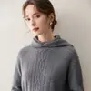 Suéter grueso de cable de moda casual de manga larga con capucha de cachemira para mujer para otoño e invierno