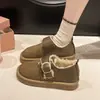 Birkenstock de Solado Grosso de Pelúcia Feminino Botas de Neve Quentes 2026 Outono/Inverno Mocassins de Pelo Slip-on Sapatos Baixos de Algodão