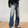 Jeans acampanados retro lavados con patrón de bigotes de la alta calle americana para hombres jóvenes, nuevos pantalones de pierna ancha adelgazantes 2026