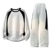 Sudadera Deportiva Rayada de Primavera y Otoño Estilo Nuevo Pantalones Casuales Rectos Sueltos Traje de Dos Piezas para Hombre Estilo Simple