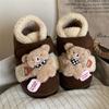 Bufanda de Invierno para Mujer Estilo Coreano Ins, Diseño de Oso de Peluche, Forrada de Felpa, Zapatos de Lona Retro Cálidos con Velcro, Zapatos de Algodón Cálidos para el Hogar