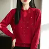 Cárdigan de terciopelo Andy de punto para mujer, de corte holgado, con cuentas y un nuevo diseño de cuello, tejido de color liso para otoño e invierno