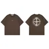 Camiseta Casual Solta de Manga Curta em Algodão Puro com Estampa de Pedra Transfronteiriça, Bússola, Pincel Fantasma e Folha de Prata para Homem