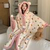 Pijama para Mujer Otoño e Invierno Capa con Capucha de Terciopelo de Coral Camisón Engrosado Cálido de Lunares Ropa de Casa de Invierno Camisón
