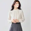Blusa de gasa de alta calidad color albaricoque estilo francés para mujer, con un corte chic y holgado y un diseño que disimula el abdomen