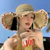Sombrero de Paja Tejido con Cuentas de Colores para Mujer, Sombrero de Sol de Ala Ancha, Sombrero de Paja de Sol para Vacaciones en la Playa