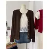 Cardigã de Malha Bordado com Gola Redonda para Mulheres 2025 Primavera & Outono Novo Retrô Torcido Slim Tricô Top Jaqueta Tricô