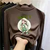 Camiseta térmica para niña con forro de polar, cuello semi-alto, camiseta gruesa, nuevo estilo otoño/invierno 2026, tejido cepillado, para niños de talla mediana y grande