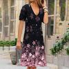 Vestido feminino transfronteiriço europeu e americano 2022, novo posicionamento AliExpress Amazon, estampa floral, manga curta, decote em V