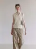 Chaleco de punto calado con cuello polo color blanco roto estilo francés para mujer, top fino sin mangas de verano de alta gama para figuras petite