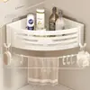 Estante de almacenamiento triangular de aluminio espacial, estante de esquina para baño, montado en la pared sin taladro, estante de almacenamiento elevado hueco para lavabo
