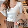Novedad Camiseta Micromide Cuello en U Grande Ajustada Top Camisa Base para Mujer Interior Manga Larga Ajustada