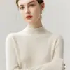 Suéter de Cashmere Feminino Baicaierong Outono/Inverno 2026 com Barra Rebatida e Gola Semi-Alta, Tricô de Lã com Design Versátil