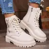 Zapatos de Mujer Otoño e Invierno 2025 Botines de Suela Gruesa de Moda Botines Cortos Botas Versátiles Nuevas para Mujer Estilo Británico Motocicleta Martin