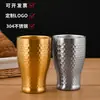Taza martillada de acero inoxidable 304 estilo coreano con pie alto, taza de doble capa, taza para bebidas frías, taza de cerveza, taza de té para restaurante, taza para bebidas y jugos