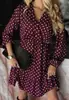 Exportación Transfronteriza Amazon 2025 Nueva Moda Otoño e Invierno Dulce Vestido de Lunares con Cuello en V y Mangas Largas Cintura Elástica