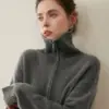 Suéter grueso 100% cachemira pura para mujer, con media cremallera, cuello camisero, suave y agradable para la piel, suéter base de punto de alta gama, corte holgado