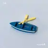 Resina Mediterránea Azul Playa Mini Micro-Paisaje Artesanía Modelo de Barco Decoración de Acuario Pequeño Adorno Barco Pequeño Barco de Pesca