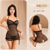 Lencería sexy para mujer adictiva sexy transparente vestido negro pequeño malla brillante ultradelgada bolsa con cordón tira de cadera camisón mujer