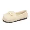 Zapatos Peludos de Moda Tallas Grandes para Mujer Otoño/Invierno Ropa Exterior 2026 Nuevos Zapatos Planos de Perla Mocasines Cómodos de Gamuza