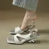 Primer Encuentro con las Nuevas Sandalias Cuadradas, Tacón Único, Punta Abierta para Mujer de la Temporada, Nuevo Modelo de Verano 2026, Color Plateado, Tacón Medio de 5 cm