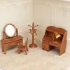 Escena de Dormitorio Retro, Perchero, Armario, Tocador, Ropa de Cama, Adornos, Casa de Juegos Miniatura, Escena en Miniatura, Juguetes de Casa de Muñecas